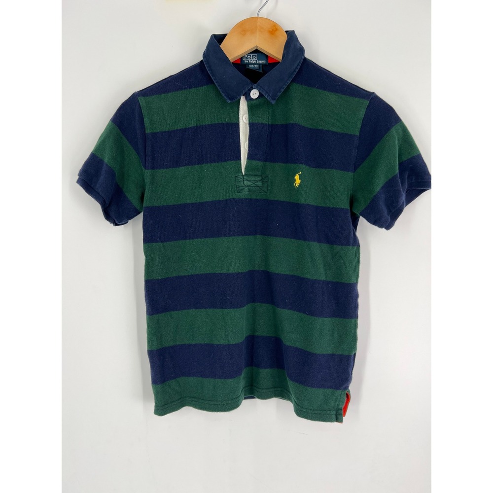 Polo Ralph Lauren Kids S (8-10) Striped Polo Navy Green Preppy Nautical Timeless